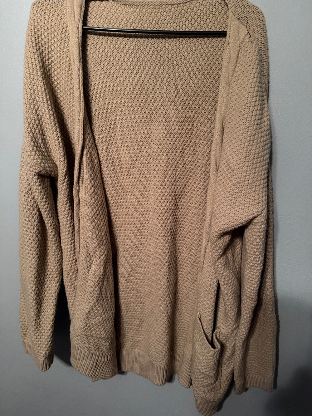 Source Unknown Tan Waffle Knit Open Cardigan